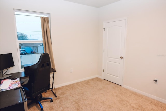 office space with light colored carpet