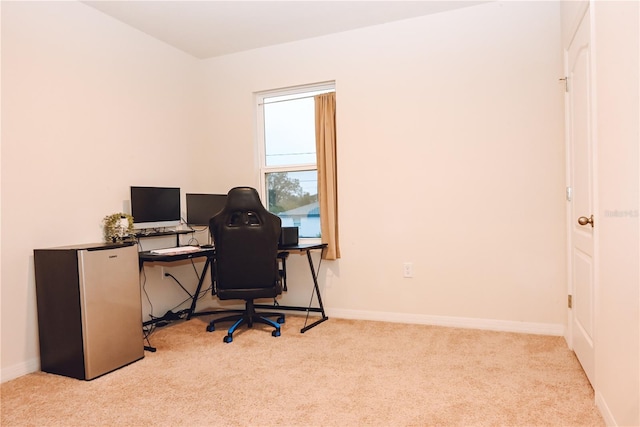 view of carpeted home office