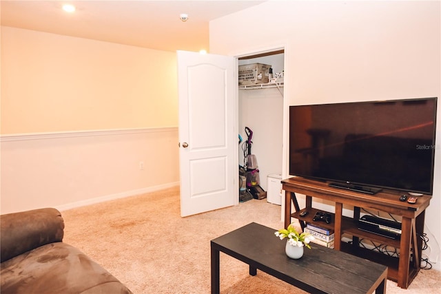 living room featuring light colored carpet