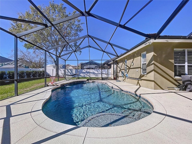 view of pool with a lanai and a patio area