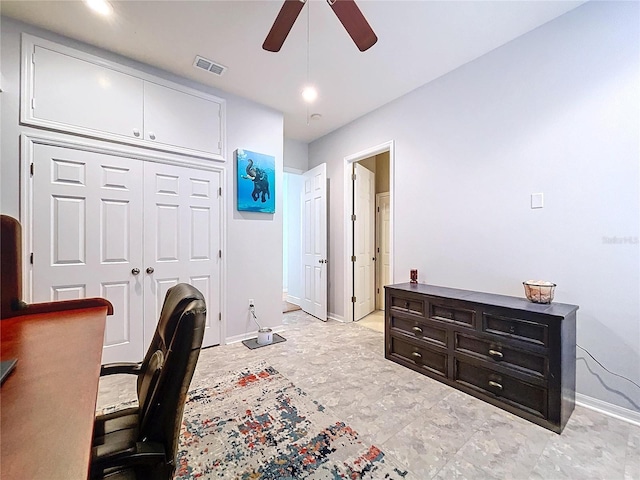 office featuring ceiling fan