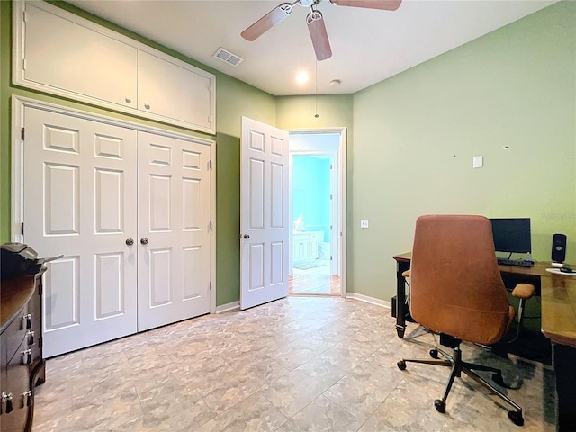 office area featuring ceiling fan