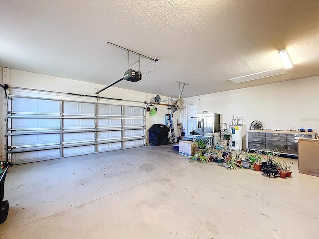 garage featuring a garage door opener and electric water heater