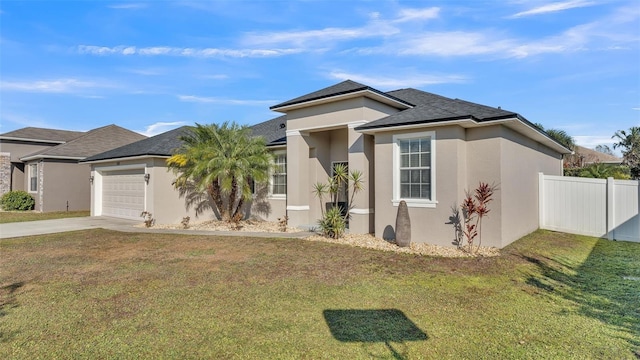 view of front of home featuring a garage and a front yard