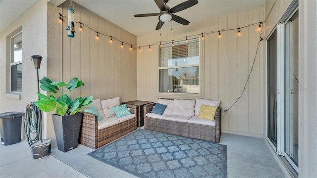 view of patio / terrace featuring an outdoor living space and ceiling fan