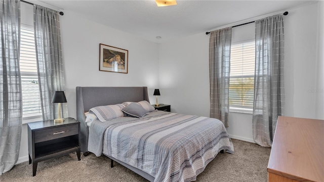 carpeted bedroom with multiple windows