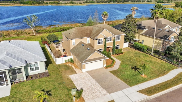 aerial view with a water view