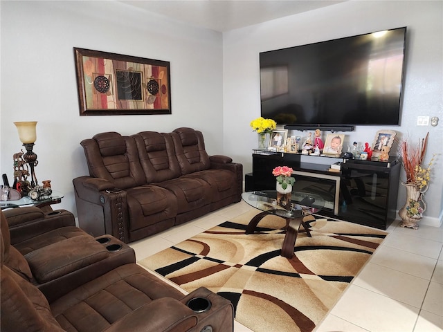 living room featuring light tile patterned floors