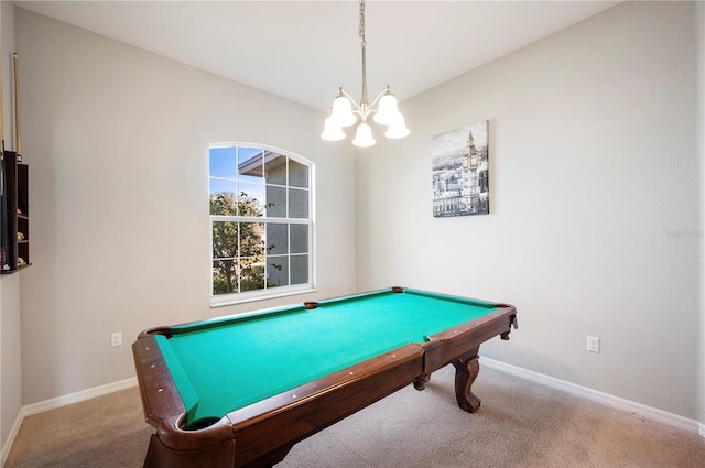 recreation room featuring pool table, carpet flooring, and baseboards