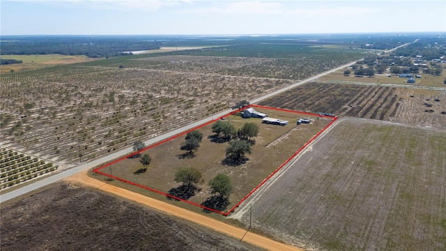 birds eye view of property featuring a rural view