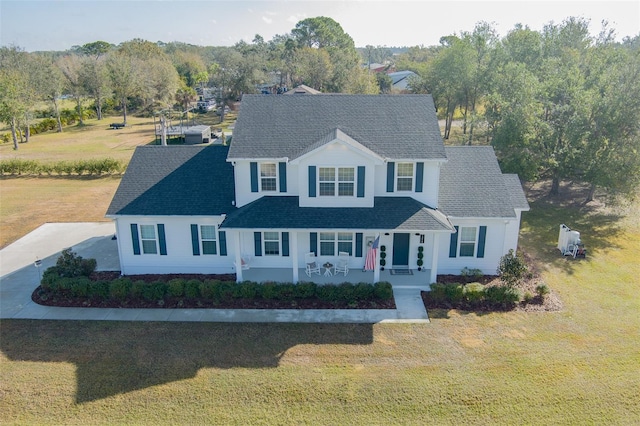 view of front of property featuring a front lawn and a porch