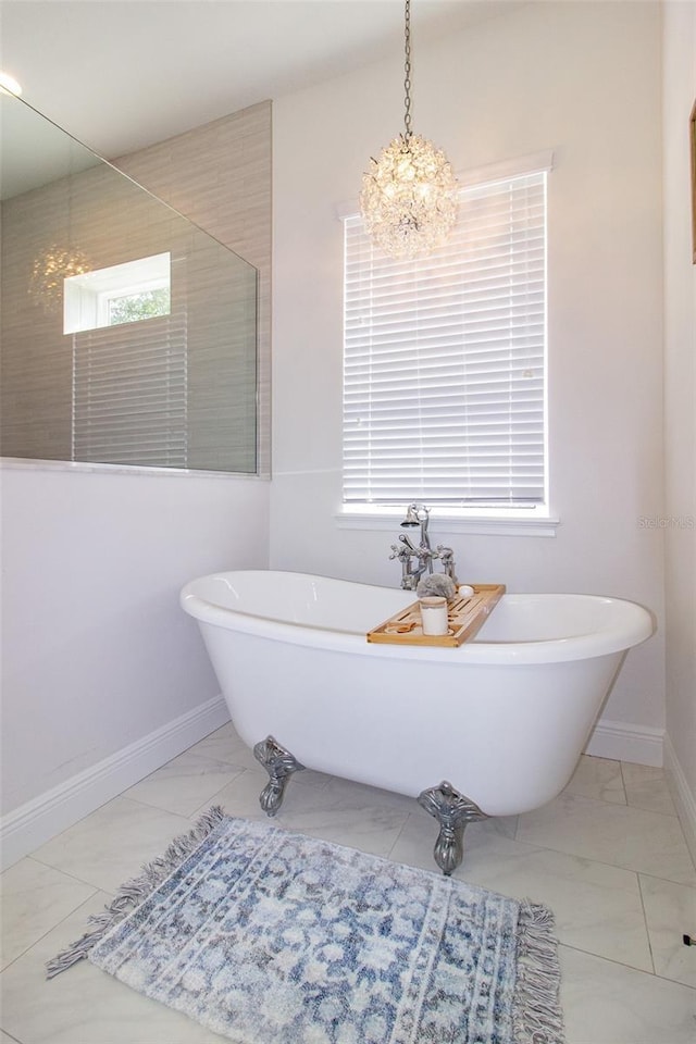 bathroom featuring shower with separate bathtub