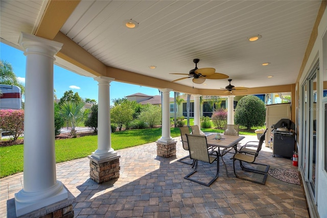751 Meandering Way, Polk City, FL 33868 - view of patio / terrace featuring ceiling fan, outdoor dining area, and grilling area