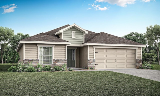 view of front of house with a garage and a front yard