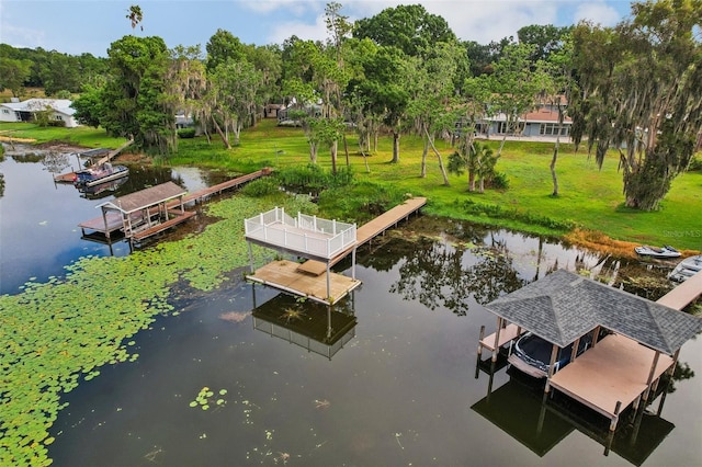 view of dock with a water view