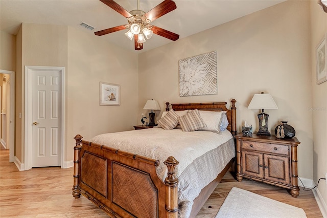 bedroom featuring ceiling fan and light hardwood / wood-style floors