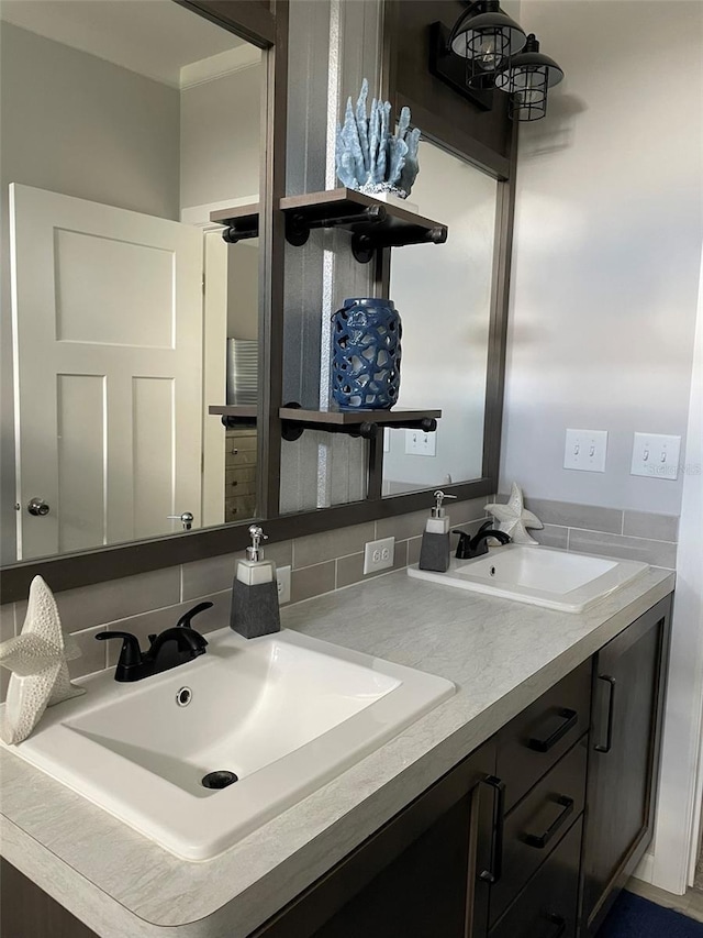 bathroom with vanity and backsplash