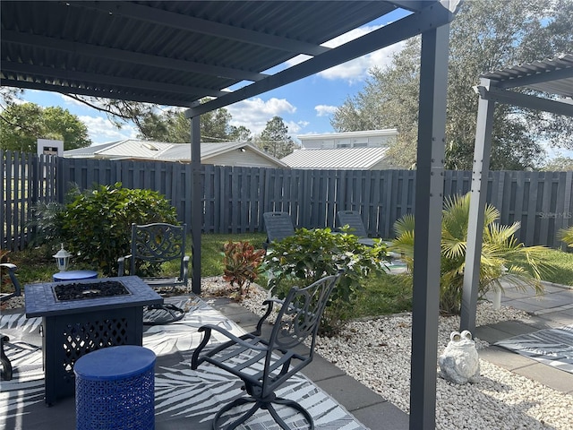 view of patio / terrace featuring a pergola and fence
