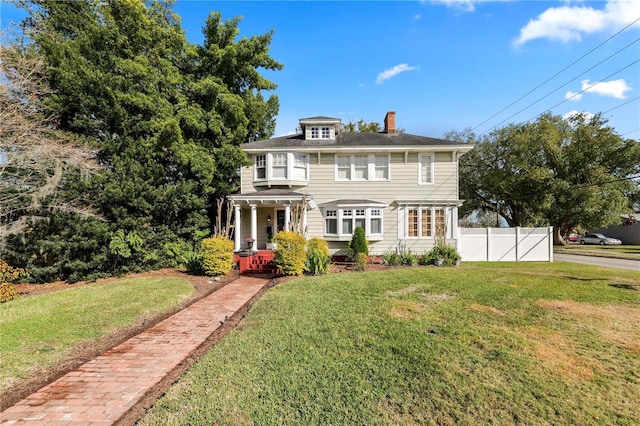 view of front of property with a front lawn and a porch