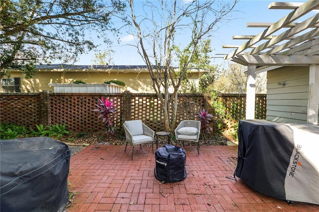 view of patio / terrace with grilling area and a pergola