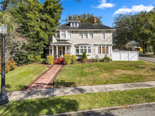 colonial inspired home with a front lawn