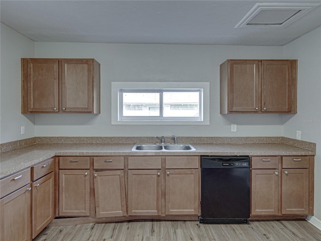 kitchen featuring dishwasher, sink, and light wood-type flooring