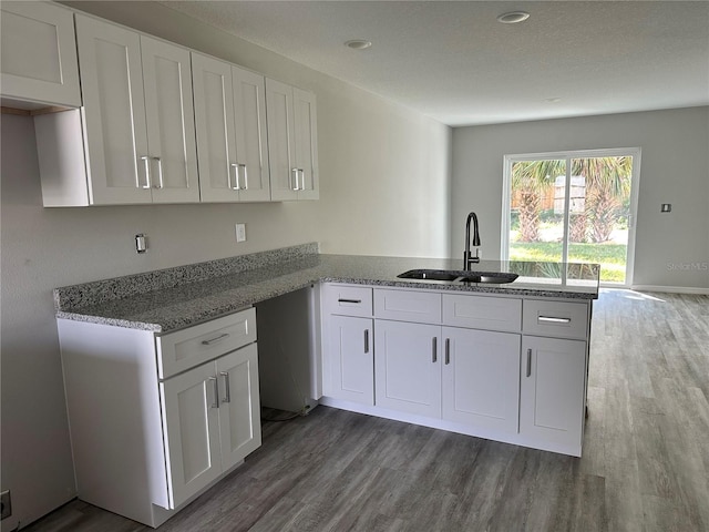 kitchen with white cabinetry, dark wood-type flooring, and sink