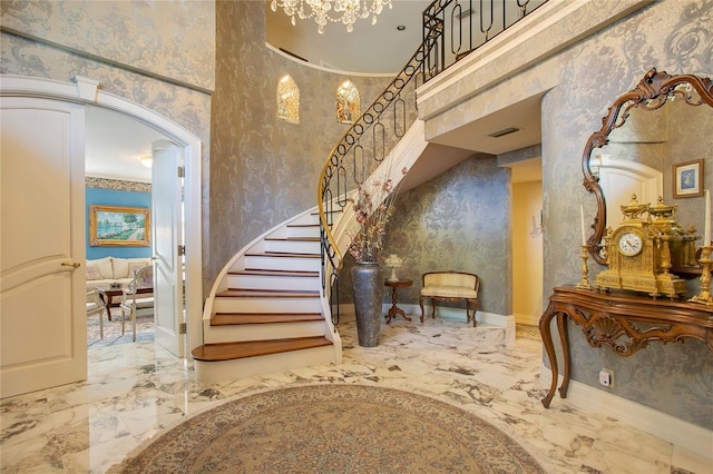 stairs with a towering ceiling