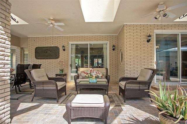 view of patio featuring ceiling fan and outdoor lounge area