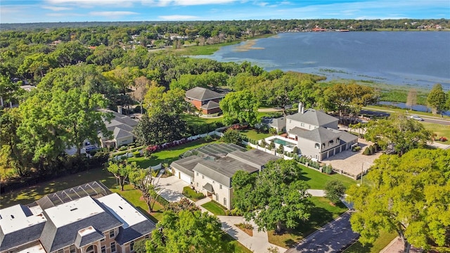 aerial view with a water view