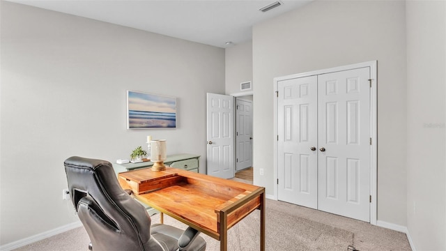 office featuring light colored carpet