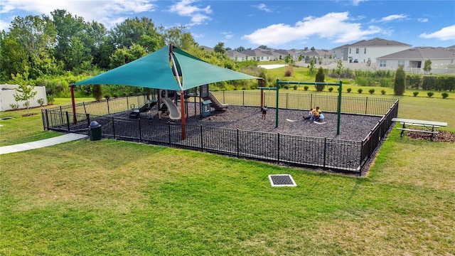 view of play area with a yard