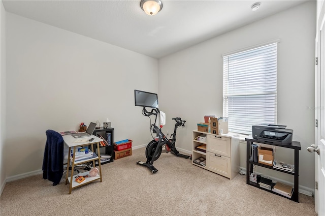 workout area with light carpet