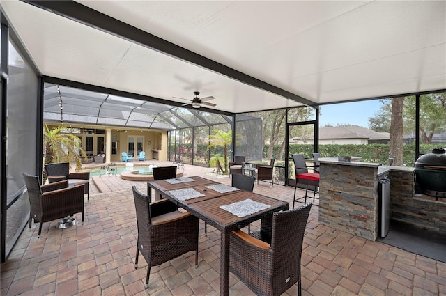 sunroom with beam ceiling