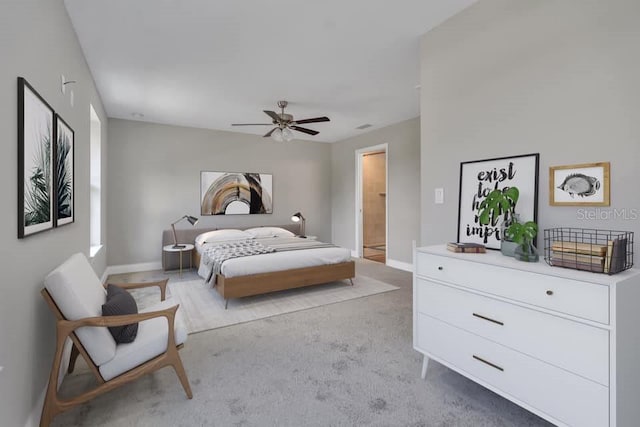 bedroom with light colored carpet