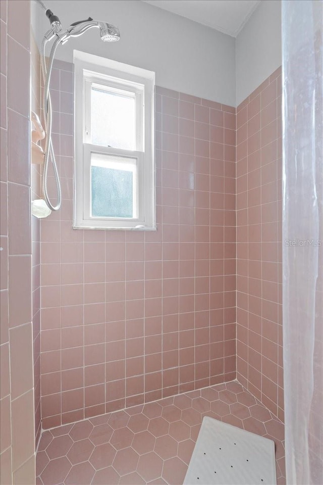 bathroom featuring a shower with shower curtain