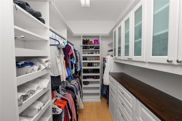 spacious closet with light hardwood / wood-style flooring