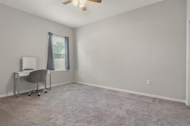 office featuring carpet floors and ceiling fan