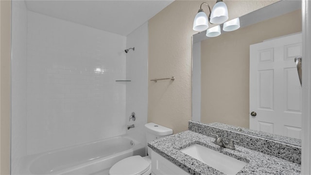 full bathroom featuring vanity, toilet, and tiled shower / bath