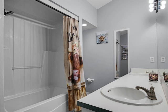 bathroom featuring vanity and shower / tub combo