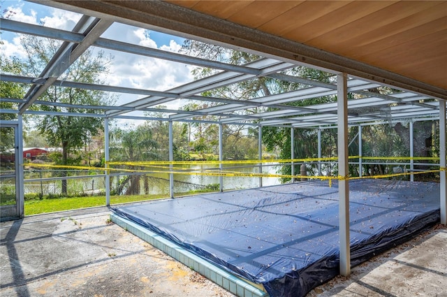 view of patio featuring a water view