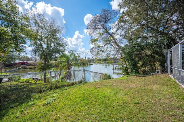 view of yard with a water view