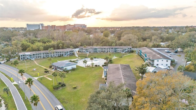 view of aerial view at dusk