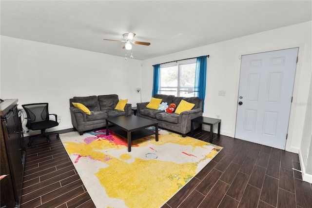 living room with ceiling fan