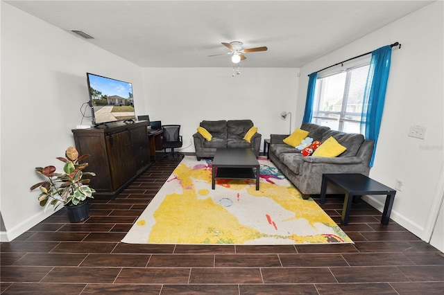 living room featuring ceiling fan