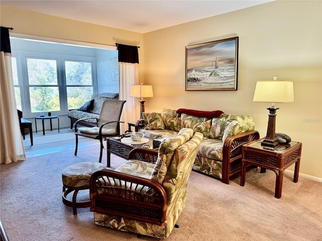 living room featuring light colored carpet