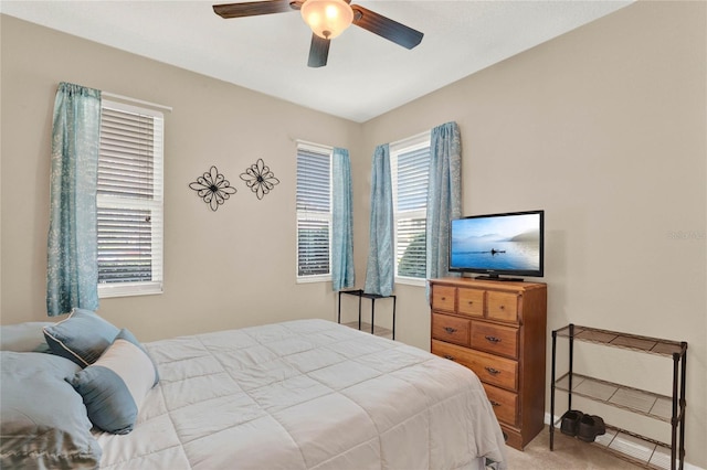 bedroom featuring carpet flooring and ceiling fan