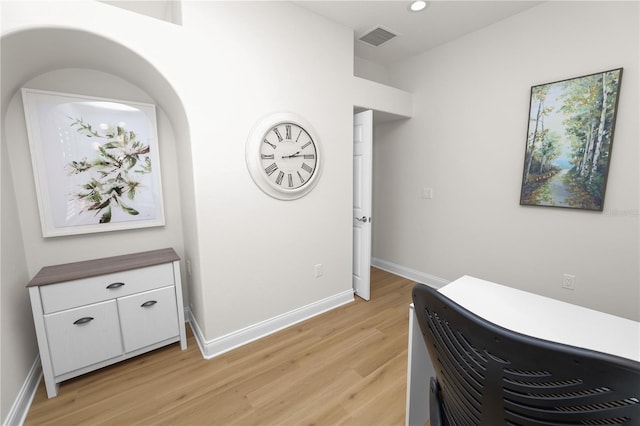 home office featuring light wood-type flooring