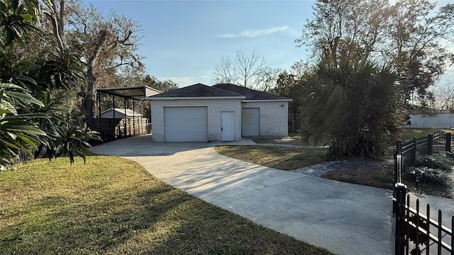 garage with a yard