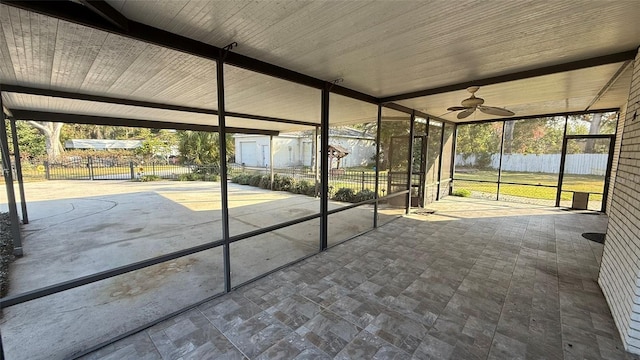 view of patio featuring ceiling fan